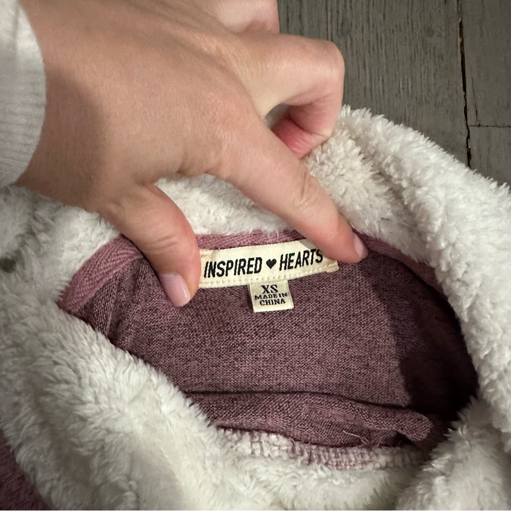 Inspired Hearts Funnel Neck Faux Fur Long Sleeve Lightweight Sweatshirt - Picture 3 of 7